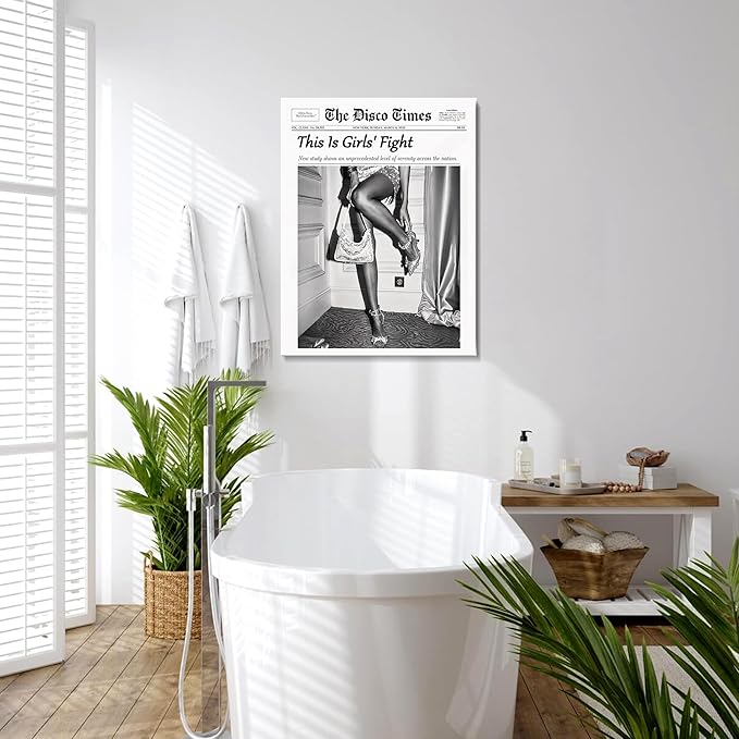 Vintage Shining Framed Wall Art,Hot Girl Newspaper Prints Motivational Affirmation Poster Trendy Canvas Wall Art Modern Retro Magazine Decor for Bar Cart Living Room Home Décor Apartment Bedroom 8x10