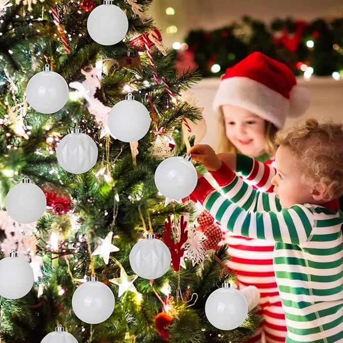 12PCS 3.15" Christmas Ball Ornaments Shatterproof White Christmas Tree Decorations Xmas Tree Balls Halloween Ornaments Décor