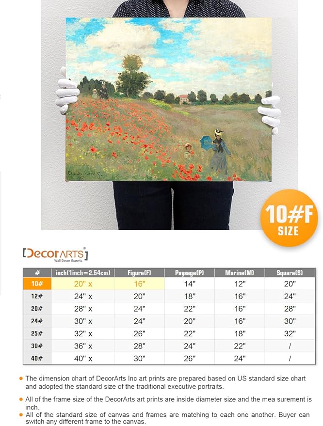 DECORARTS - Poppies at Argenteuil, 1873, Claude Monet Art Reproduction. Giclee Canvas Prints Wall Art for Home Decor 20x16