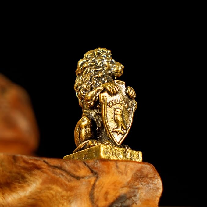 CHOVY Retro Handcrafted Guardian Lion Sculpture - 100% Solid Brass Majestic Lion Holding Ornate Shield Vintage Style Collectible Art Piece for Home & Office | Unique Gift for Mythology Lovers