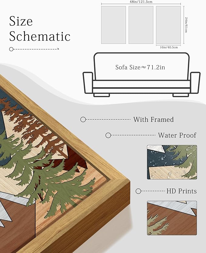 KUVIOKE Morden Mountains Pine Tree Forest Framed Wall Art Sunrise Boho Nature Landscape Artwork Bohemain Farmhouse Bedroom Living Room Decor 16x24in (Natural Framed)