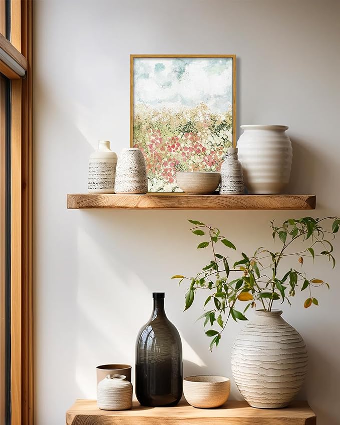 KBKBART Framed Wall Art for Bedroom & Bathroom, Vintage Spring Flower Pictures Aesthetic Farmhouse Wall Decor, Canvas Oil Painting, Summer Room Decor (12x16)