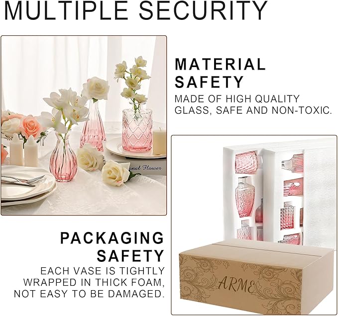 Arme Bud Vase Set of 32, Pink Vases in Bulk Bud Vase for Flower Small Glass Vases for Wedding Centerpieces, Vintage Cute Mini Flower Vase, Home Table Flower Decor