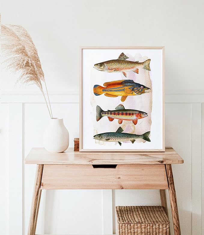 Vintage Fish Art Print - Unframed - 8x10 | Vintage Dcor | Farmhouse Dcor | Bathroom Dcor Wall Art | Kitchen Wall Dcor | Kitchen Wall Art