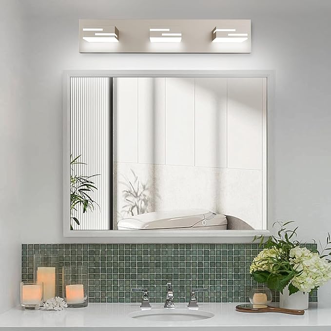 LED Modern Bathroom Vanity Light Fixtures, 3-Light 22-inch Dimmable Brushed Nickel Vanity Lights for Bathroom Lighting Fixtures Over Mirror, with 350° Rotatable Acrylic Heads (Cool White 6000K)