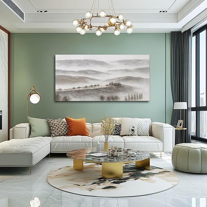 NBAODAN Nature Wall Art Mountain Canvas Art Forest Wall Hanging Artwork Grey Pictures Wall Decor 29x58 Inch Big Painting for Living Room Office Home