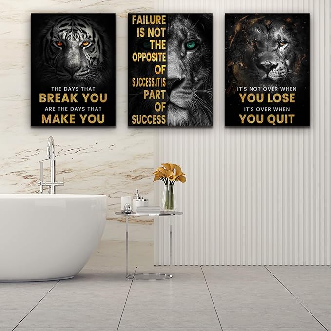 Motivational Wall Decor Art Inspirational Canvas Poster Print Inspiring Quotes Animals Painting Picture Office Wall Decor Framed Artwork Living Room Bedroom Home Decoration (72" Wx36 H)