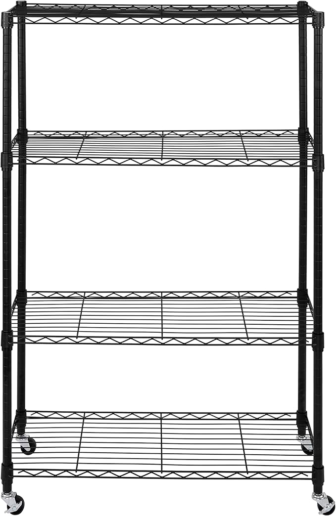 Seville Classics Solid Steel Wire Shelving Storage Unit Adjustable Shelves Organizer Rack, for Home, Kitchen, Office, Garage, Bedroom, Closet, Black, 4-Tier, 36" W x 14" D