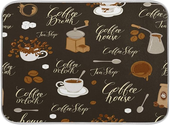 Coffee Beans Dish Drying Mat for Kitchen Counter 16 x 18 Inch Absorbent Microfiber Dry Dishes Mats Drainer Mat Dish Drying Pad for Countertops