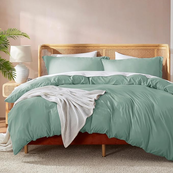 Nestl Sage Green Duvet Cover King Size - Soft Double Brushed King Duvet Cover Set, 3 Piece, with Button Closure, 1 Duvet Cover 104x90 inches and 2 Pillow Shams