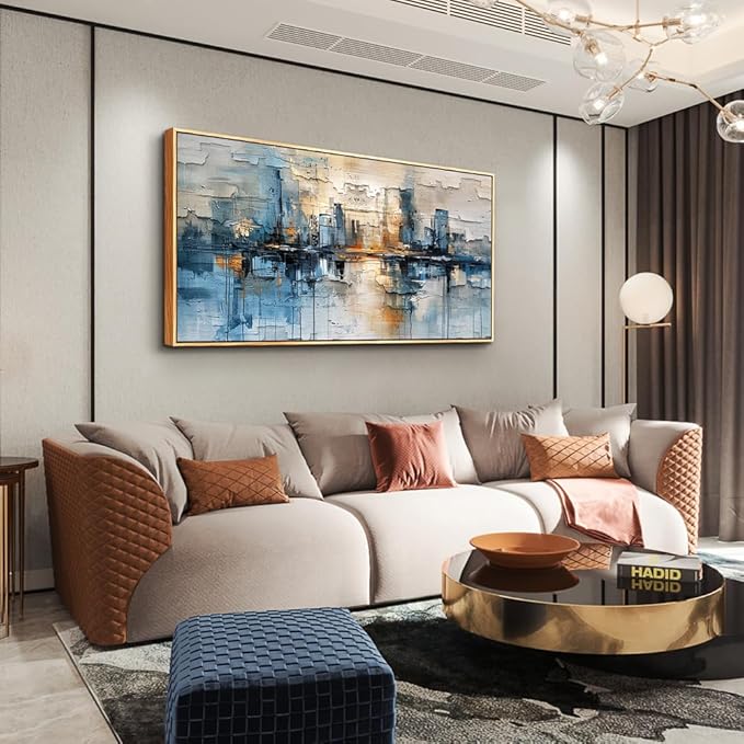ZUITINGHUA Large Wood Framed Decor For Living Room Canvas Wall Art For Office Wall Decorations For Bedroom Blue Abstract Painting Modern Pictures Artwork Room Home Decor 24x48 In