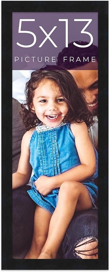 5x13 IN Frame Black Real Wood Picture Frame Width 0.75 Inches | Interior Frame Depth 0.5 Inches | Noir Classique Mid Century Photo Frame Complete with UV Acrylic, Foam Board Backing & Hanging Hardware