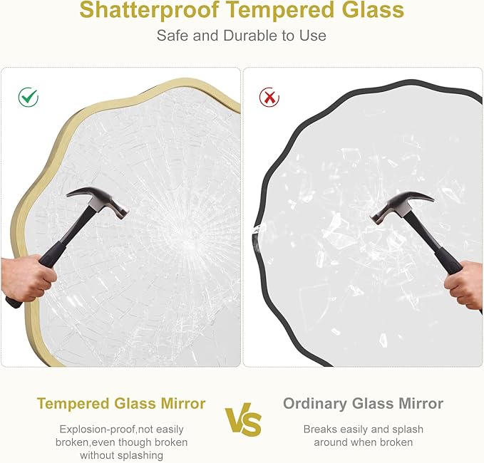 WallBeyond Round Wavy Mirror for Wall Decorative 20 inch, Modern Round Mirror Aluminum Frame for Bathroom Bedroom Living Room Home House Office Entryway, Gold