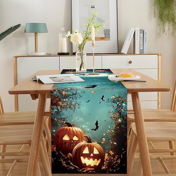 ANNA QUEEN Halloween Table Runner 13 x 72 Inch for Dining Table,Witch Pumpkin Table Runner for Halloween Table Decoration