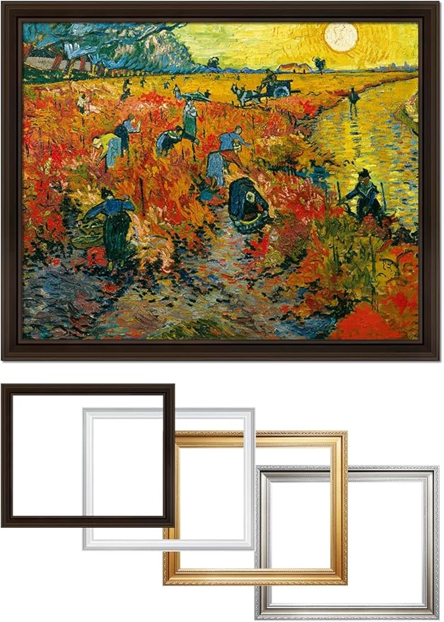 DECORARTS - The Red Vineyards, Vincent Van Gogh Art Reproduction. Acid Free Cotton Canvas Giclee Print w/Bronze Frame&Mat for Wall Decor.