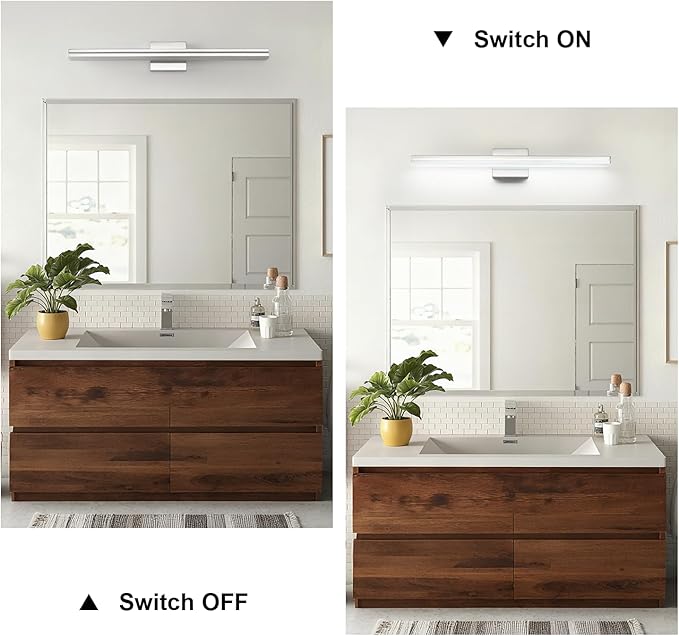 SineRise 32-Inch LED Modern Bathroom Vanity Light Bar, Chrome Modern Acrylic Bathroom Wall Lighting Fixtures Over Mirror (Cool White 6000K)