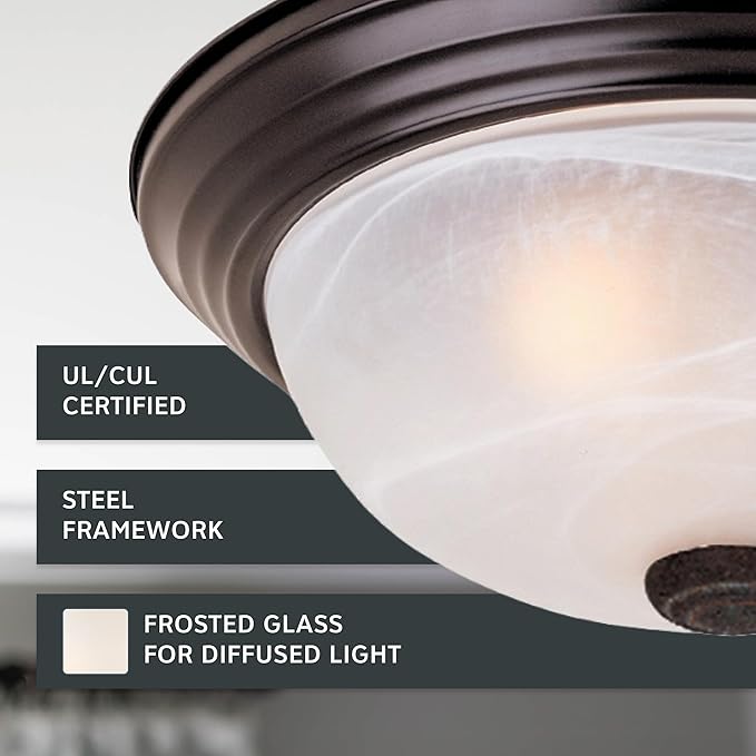 DESIGNERS FOUNTAIN Reedley 3-Lights Flush Mount Ceiling Light, 15 Inch Lighting Fixture for Kitchen, Bedroom, Bathroom, and Hallway, White Alabaster Glass, Oil Rubbed Bronze, 1257L-ORB-AL