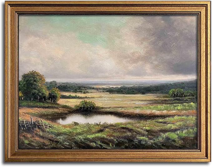 Gold Framed Vintage Wall Art Classical French Landscape Mountain Painting for Living Room Farmhouse Wall Decor (Velley, 20L x 16W)