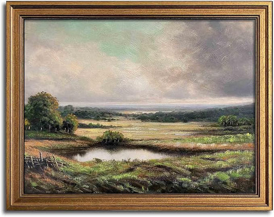 Gold Framed Vintage Wall Art Classical French Landscape Mountain Painting for Living Room Farmhouse Wall Decor (Velley, 20L x 16W)