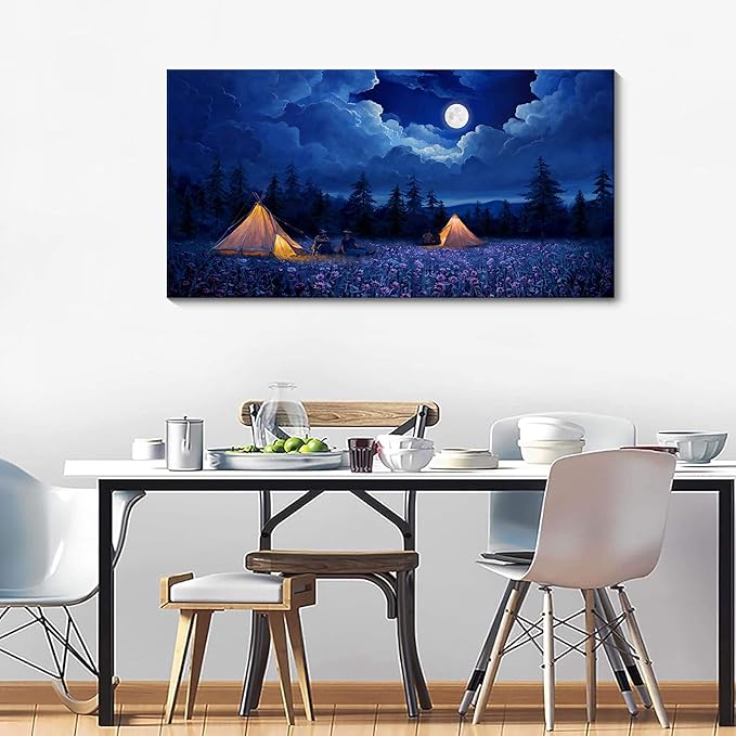 Landscape Canvas Wall Art Wall Decor Bedroom Pictures Wall Decoration Dark Blue Artwork Large Size Modern Painting Framed Pictures For Living Room Home Kitchen Office