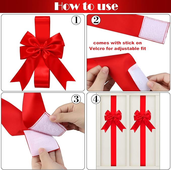 WILLBOND 12 Pieces Red Christmas Cabinet Ribbons Bows Large Red Bow Christmas Door Kitchen Cabinet Ribbon Bows Locker for Xmas Holidays Party Decorations Supplies