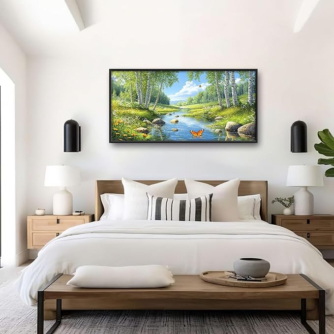 Large Forest Wall Art for Living Room, Lake Butterfly Tree Oversized Wall Decor Pictures, Nature Landscape Framed Canvas Print Painting, Artwork for Bedroom Office Home Decor 60"x30"