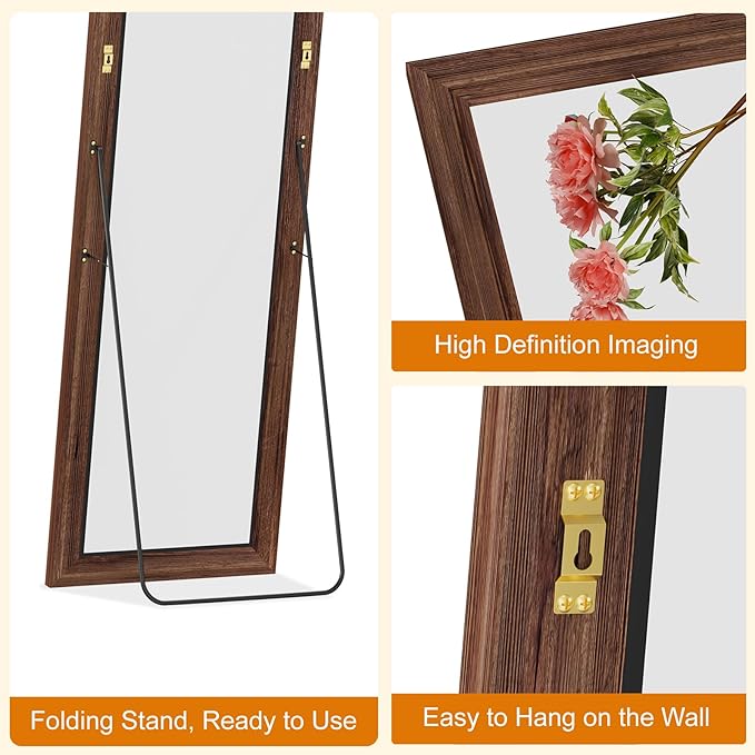 Full Length Mirror,71x32 Inch Full Length Mirror Wall Mounted,Vertical Hanging,Leaning Standing for Bedroom,Living Room,Rectangular Wooden Frame,Wood Brown Color.