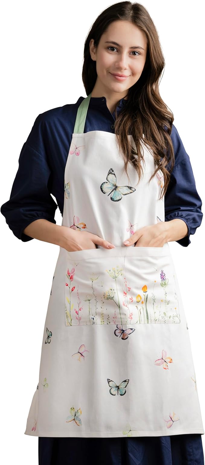 Maison d' Hermine 100% Cotton Apron for women with Pocket Kitchen Chef Apron for Men Cooking Gardening Server Waitress