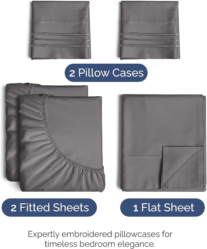 Split King Size 5 Piece Sheet Set - Comfy Breathable & Cooling Bed Sheets Set - Hotel Luxury Bedding for Women, Men, Kids, Teens, Boys & Girls - Deep Pockets, Soft, Wrinkle Free - Oeko-Tex - Dark Grey