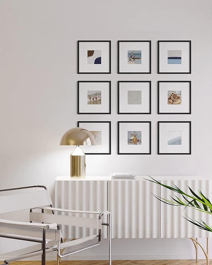 HAUS AND HUES Set of 25 10x10 Picture Frames - Black Oak Wood Square Frames with Mat, 10 x 10 inches