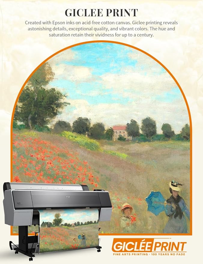DECORARTS - Claude Monet Poppies At Argenteuil Giclee Print with Gold Solid Wood Frame, Impressionist Large Framed Wall Art, Ready to Hang, Framed Size 34.75x28.75, Made in USA