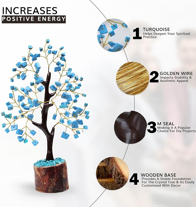NARIBABU Turquoise Crystal Tree (7–8 Inch, 100 Chips) – Handmade Gemstone Tree with Raw Stones & Golden Wire – Gift for Her, Birthday Gifts for Women, Spiritual Home Decor