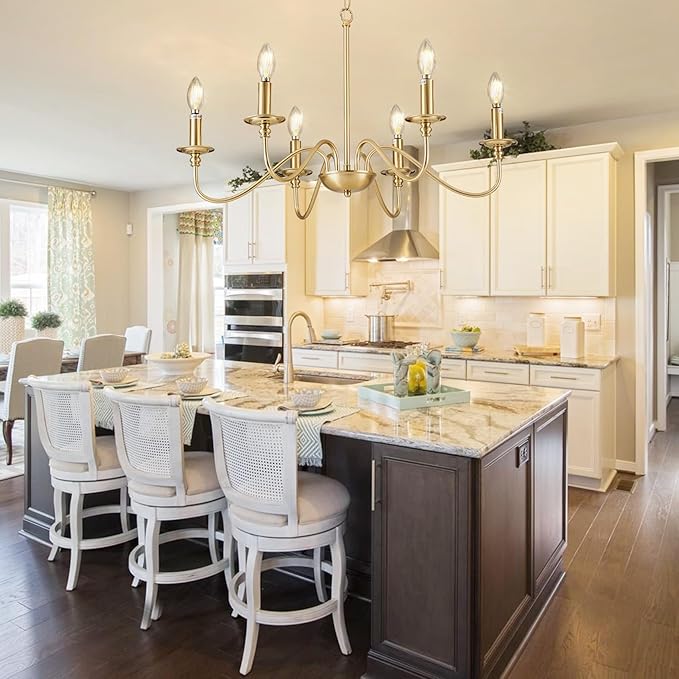 Depuley Gold Chandelier Light Fixture: 6-Light Modern Farmhouse Chandelier for Dining Room Lighting - Industrial Hanging Pendant Lights Kitchen Island - Vintage Iron Candle Chandeliers for Foyer