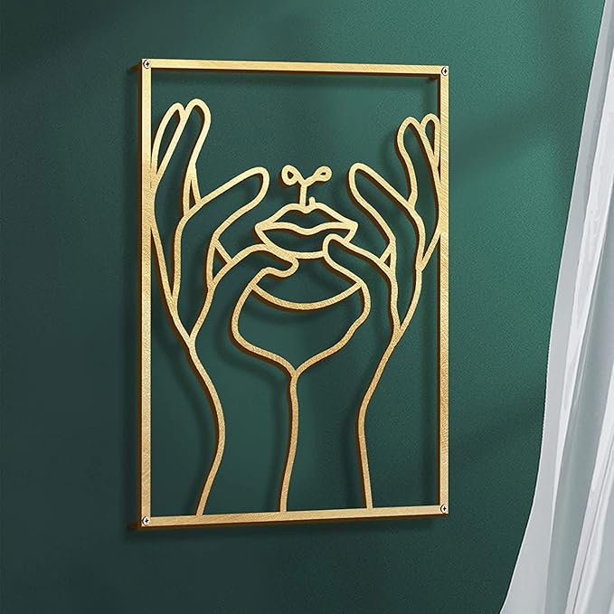 Glamativity Large 4 Pack Gold Wall Art Décor, Minimalist Décor Single Line Art Wall Décor, Real Metal Wall Art, Woman's Body Shape Abstract Wall Art (Gold Classic Style, L Size 22.5 x 15.7'')
