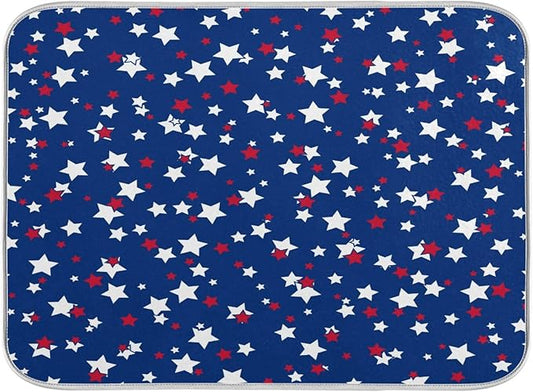 USA Patriotic Stars Memorial Dish Drying Mat 18 X 24 Inch Red Blue White Independence Day Dry Dishes Pads Tableware Mats Protector for Kitchen Countertops Counter Home Decorations