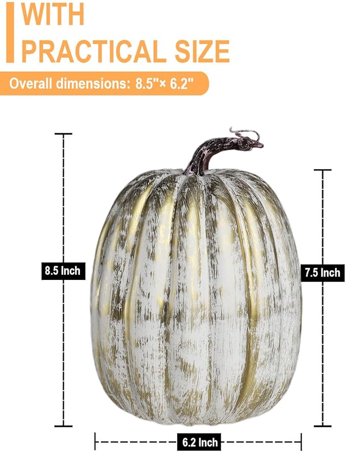 vensovo 2PCS 8 Inch Gold Plastic Pumpkins for Decorating–Large Artificial Foam Pumpkins for Fall Decor, Halloween, Thanksgiving, Paintable for DIY Crafts & Centerpieces