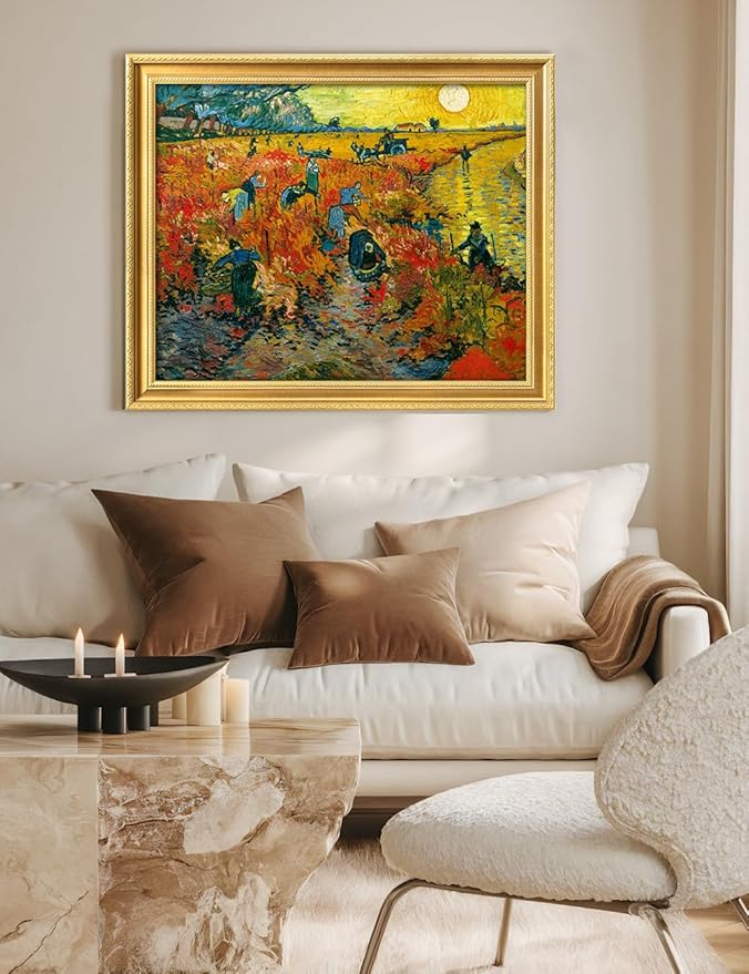 DECORARTS - Vincent van Gogh's The Red Vineyards, Museum-Quality Giclee Canvas Print in Gold Solid Wood Frame, 34.75 x 28.75 in, Ready to Hang, Made in USA