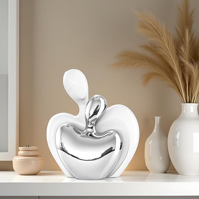 XMGZQ White and Silver Ceramic Couple Figurines Home Decor,Wedding Engagement Romantic Gift for Husband Wife,Large Male and Female Love Statue Valentine's Day Birthday,Abstract Hugging Couple