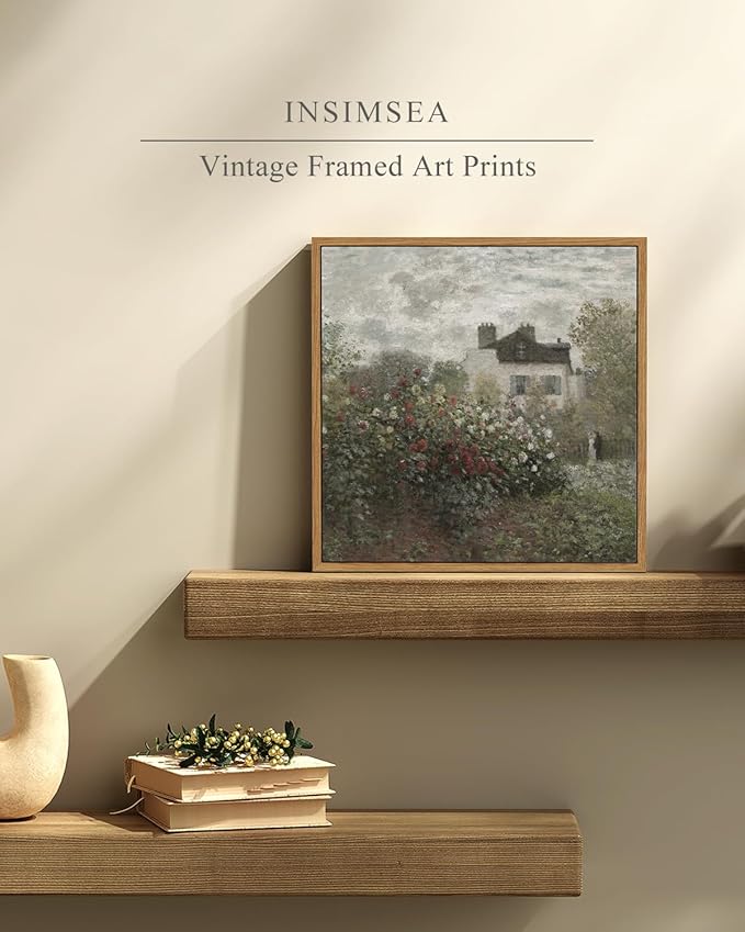 InSimSea Square Framed Canvas Wall Art, Home Decor Monet Flower Garden Wall Art Prints, Vintage Oil Paintings Room Decor, Desk Decor, Wall Decor for Living Room Bedroom Kitchen Office 12"x12"