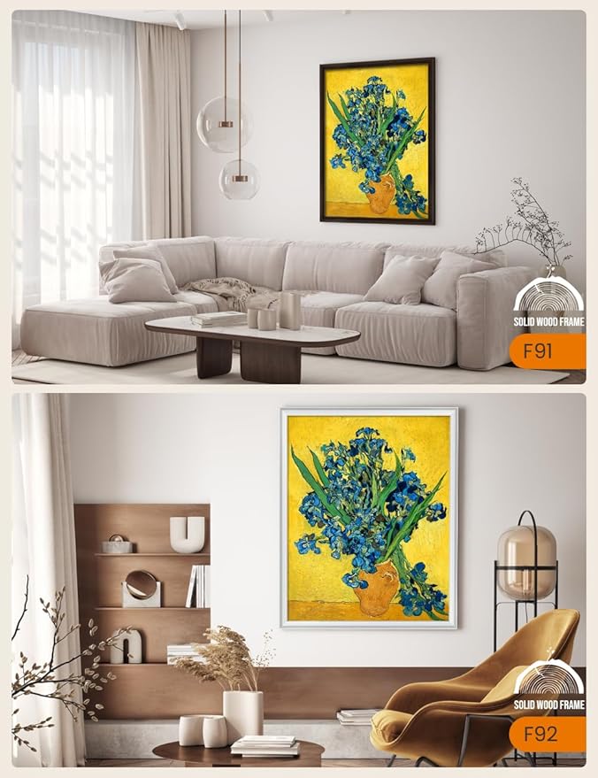 DECORARTS - Irises in a Vase by Vincent Van Gogh, Large Giclee Canvas Print with Solid Wood Frame, Oversized Wall Art Decor