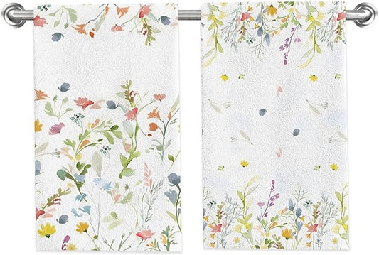 Spring Wildflower Kitchen Towels Dish Towels Set of 2,Floral Hand Towels 18x28 Inch Drying Dishcloth,Summer Holiday Dish Towels for Kitchen Bathroom Home Decor Housewarming Gifts