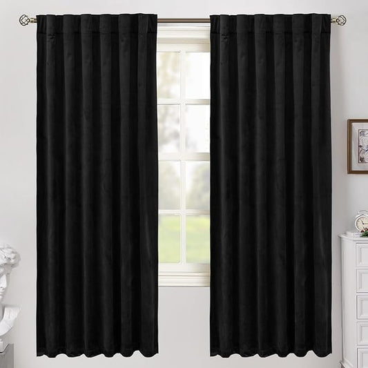 BGment Black Velvet Curtains for Bedroom, 72 Inch Blackout Curtains Thermal Insulated Room Darkening Elegant Window Curtains with Back Tab and Rod Pocket for Living Room, 2 Panels, 52 x 72 Inch