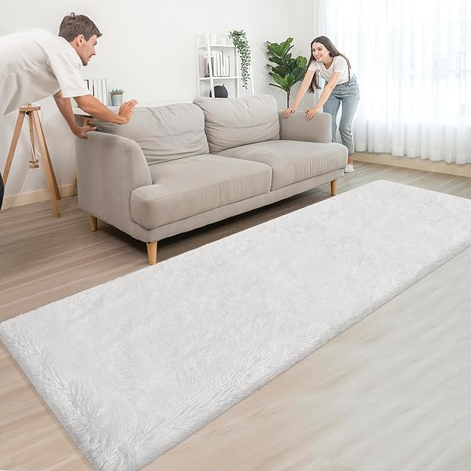 Runner Rug for Bedroom White 3x10ft Fluffy Area Rug Bedside Runner Rug for Kids Room Boys Teens Nursery Baby Living Room Dorm Home Decor Carpets
