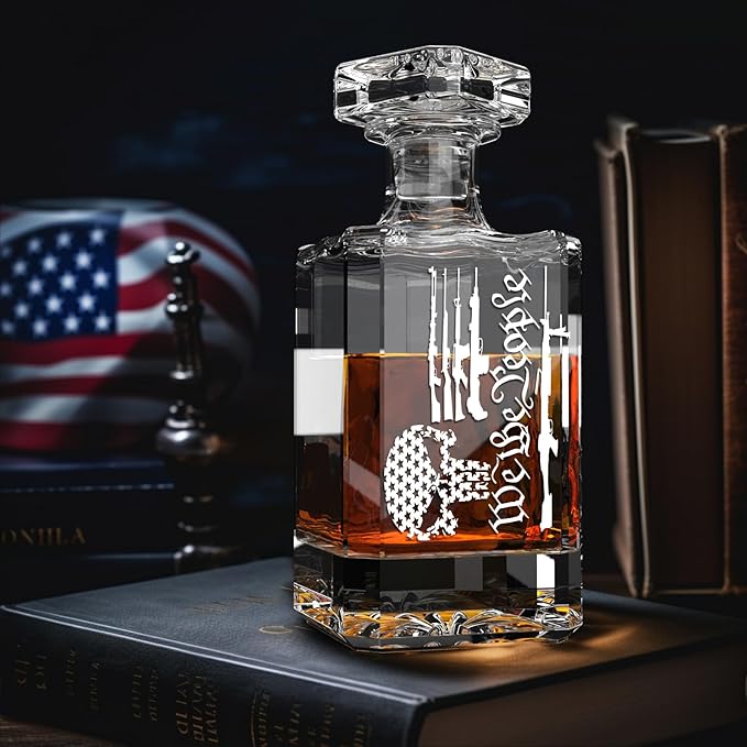 FURSARCAR Housewarming Gifts for for Men Dad, Gun-Skull Whiskey Decanter Set with 2 Glasses, Unique Cool Mens Fathers Birthday Gift from Daughter Son, Xmas Retirement Present Decanter Sets for Man