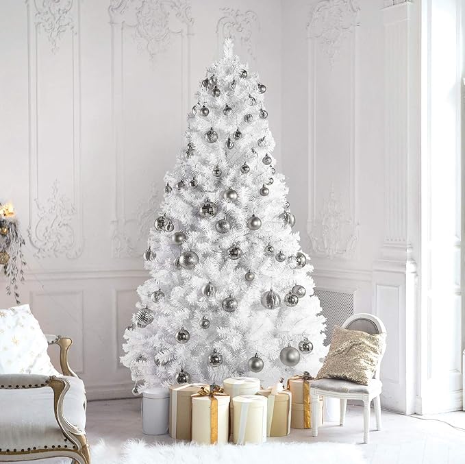 Prextex 36pc Shatterproof Silver Christmas Balls Ornament Set - Festive Christmas Tree Ornaments in 3 Different Sizes and 6 Styles - Holiday Decoration with Hanging Loops for Tree, Wreath, Party Decor