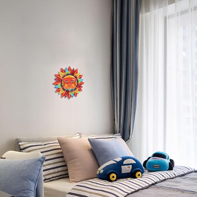 dreamskip Sun Flower Wall Decor, 12 inches Hanging Metal Wall Art, Sun Face Outdoor Wall Sculptures & Statues for Garden Fence Patio Yard Living Room Bedroom Decorations Yellow