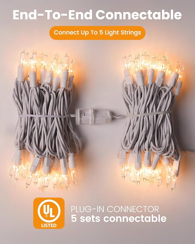 Minetom Clear Christmas Lights Set 100 Count 25 Feet Incandescent Bulb Mini String Lights for Indoor Christmas Tree Garland Birthday Wedding Party Festival Decoration, White Wire