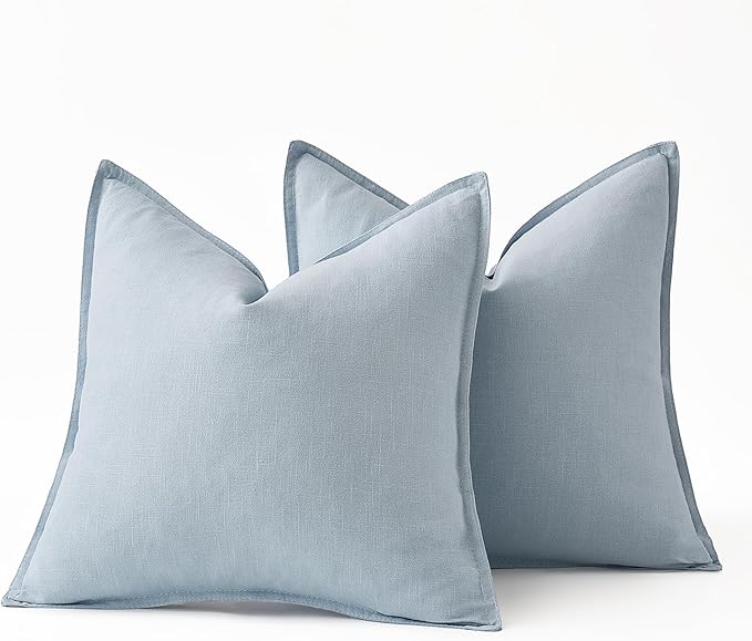 MIULEE Decorative Linen Euro Sham Pillow Covers 22x22 Inch Light Blue Boho Farmhouse Neutral Couch Throw Pillows for Bed Pack of 2 Accent Coastal Modern Pillowcase Summer Sofa Livingroom Home Decor