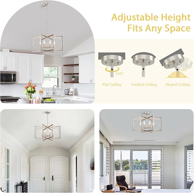 Brushed Nickel Chandelier 26 Inch Modern Geometric 8-Light Large Metal Dining Room Pendant Lighting Fixture for Kitchen Island Living Room Entryway Hallway Bedroom