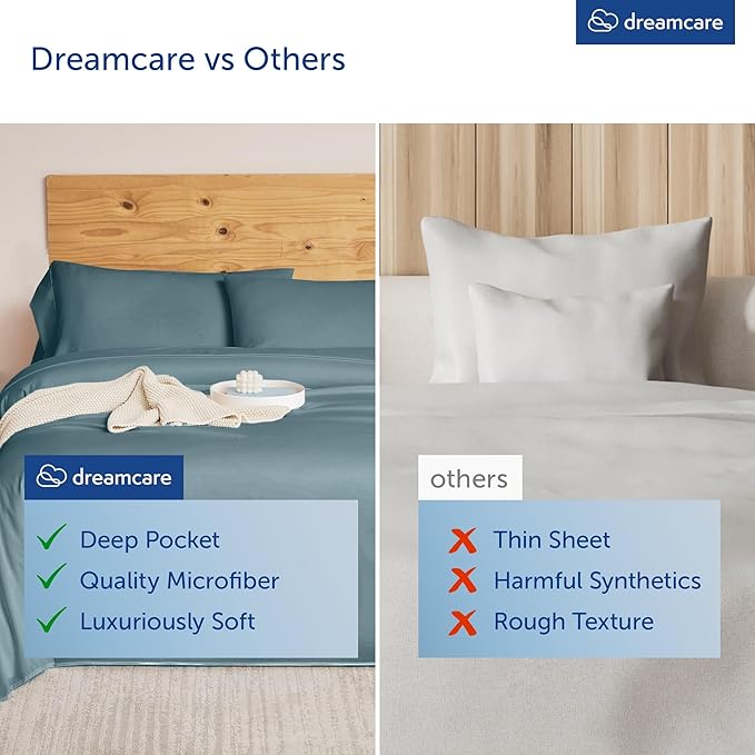 DREAMCARE King Size Sheets Set – 6 pcs Cooling Bed Sheets – up to 21” Deep Pocket King Sheet Set – 2500 Supreme Collection – Extra Soft 100% Brushed Microfiber Hotel Luxury with Side Pocket – M Blue